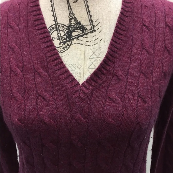 Eddie Bauer Cable Knit Violet Small Cotton Angora L/S  V-Neck Women Sweater - Picture 4 of 11